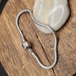Barrel clasp‎ snake chain bracelet for charms B2814 sterling silver